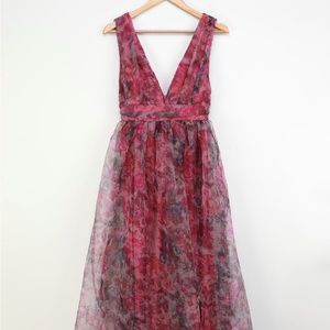 Lulus Garden Romance Magenta Floral Print Organza Maxi Dress